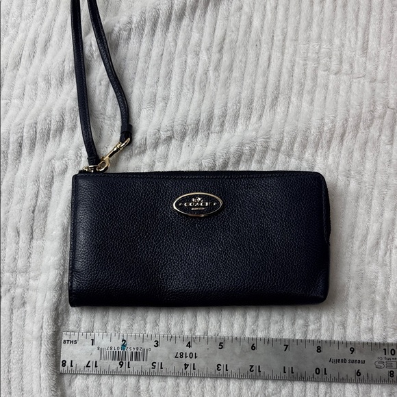 Coach Dark Blue Leather Wristlet - Picture 1 of 6
